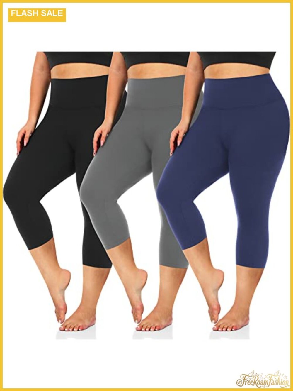 Plus Size Capri Leggings High Waist Tummy Control 3 Pack